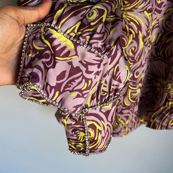 Cinq A Sept Purple Blanche Rhinestone Printed Button Front Top - Picture 11 of 15